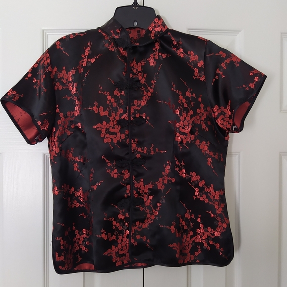 NWOT Chinese Asian Satin Black Red Traditional Top Qipao Cheongsam - Picture 6 of 6